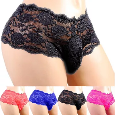 Men's Sexy Lace Underwear Panties Lingerie Briefs Thongs Underpants Knickers • £3.61