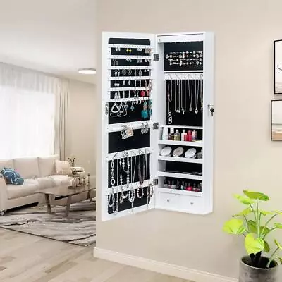 42.5  Wall Mounted Mirror Jewelry Cabinet With Lock Armoire Organizer LED Light • $63.49