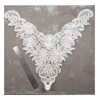 IVORY/CREAM BEADED LACE APPLIQUE 350mm X 350mm  HABERDASHERY BRIDAL VEIL HL1381 • £8.19