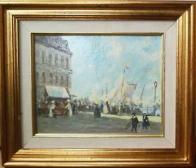 Charming EDWARD CLARKE Exhibited Oil Edwardian Dover Front Beach Coast Promenade • £210