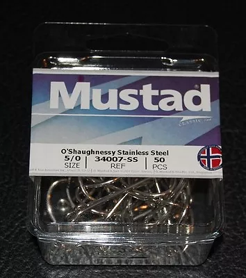 50 Mustad 34007SS-50 Size 5/0 Saltwater Stainless Steel O'Shaughnessy Hooks • $20.99