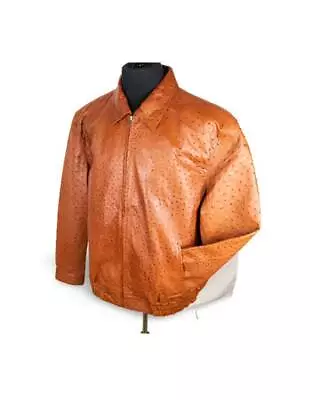 Men's Real Ostrich Embossed Leather Brown Handmade Motorcycle Biker Jacket • $109.69