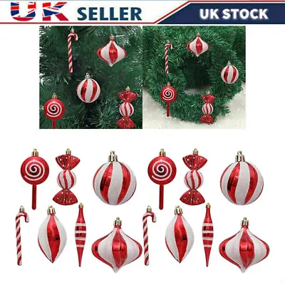 14Pcs Red White Candy Cane Christmas Hanging Decorations Xmas Party Ornament • £9.49