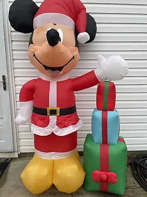 7Ft Inflatable Christmas Mickey Mouse Santa Suit Stack Gifts Airblown Yard Decor • $59.99