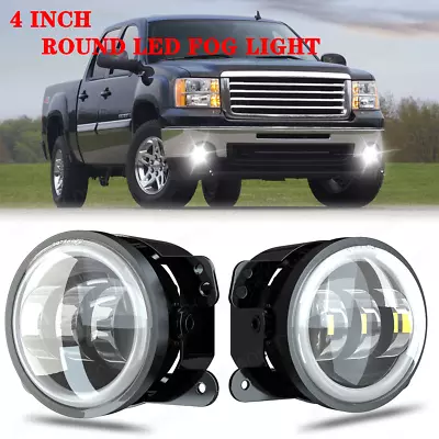 For 2007-2013 GMC Sierra 1500 2500 3500 Pair 4  Round LED Bumper Fog Lights DRL • $53.89