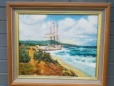 AUSTRALIAN SCHOOL ~ VINTAGE ORIGINAL OIL PAINTING Alma Dopel At SAFTEY BEACH Vic • $120