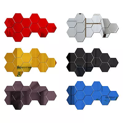 12Pcs 3D Hexagon Wall Stickers Mirror Removable Acrylic Art DIY Home Decor Decal • $9.43