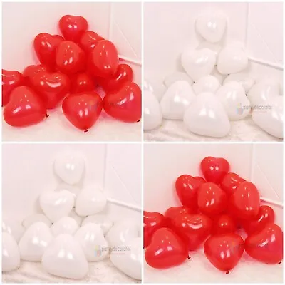 £1.99 • Buy 100 RED & WHITE HEART SHAPE LOVE BALLOONS Wedding Party Valentines Father Day UK