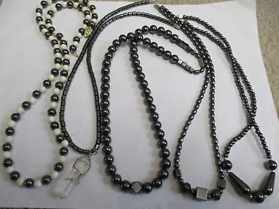 Vintage  LOT OF 5 Assorted HEMATITE Gemstone Beaded Quartz  Pendant Necklaces • $9.99