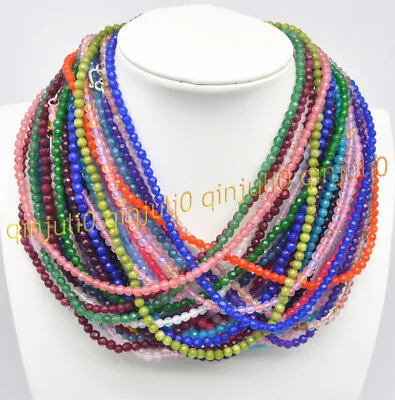 $4.33 • Buy Lots 4mm Natural Multicolor Gems Faceted Round Bead Necklace Silver Clasp 16-36 