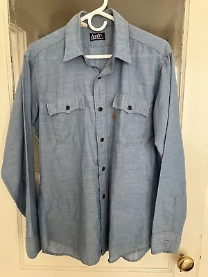 Vintage 70s Levi’s Orange Tab Denim Chambray Work Shirt Chain Stitch Size Large • $75