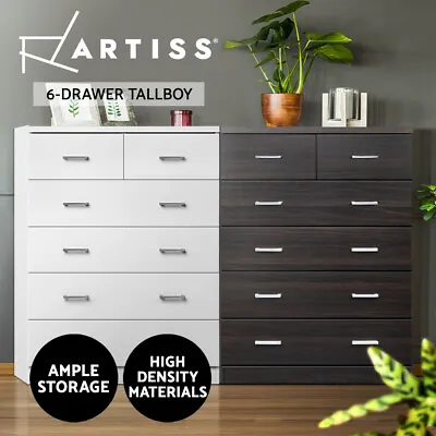 Artiss 6 Chest Of Drawers Tallboy Dresser Table Storage Cabinet White Walnut • $159.95