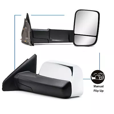 Pair Towing Mirrors For 2002-2008 1500/03-09 2500/3500 Dodge Ram Manual Chrome • $113.86