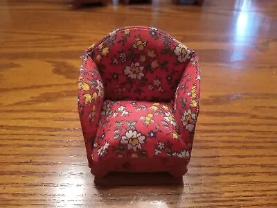 Vintage KAGE Dollhouse (1938-48) RED Calico Fabric Upholstered Side Chair ~ NEW • $24.99