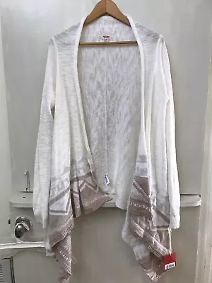 MOSSIMO XL Cream Tan Tribal Print Open Front Drape Long Cardigan Sweater NWT • $28.95