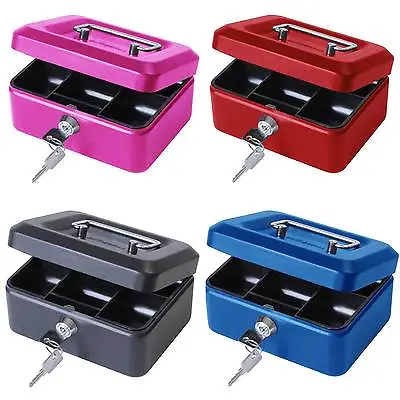 £9.99 • Buy 6  Inch Small Key Lock Petty Cash / Piggy Bank Money Box Tin Safe Pink Lockable