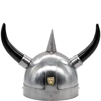 Steel Helmet Viking Horns Medieval Armor Warrior Reenactment Costume Knight Gift • $74.99