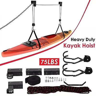 Kayak Hoist Bike Lift Pulley System Garage Ceiling Storage Canoe Rack Rope 57kg • $56.99
