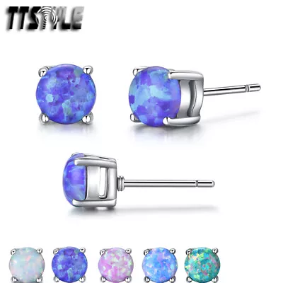 TTstyle S.Steel Opal Round Stud Earrings 3-6mm 5 Colours NEW Arrival • $12.99