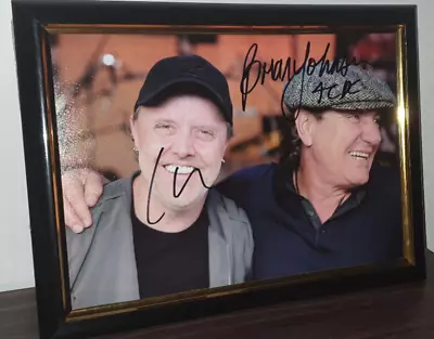 Lars Ulrich Brian Johnson - Hand Signed With Coa - Framed Acdc Metallica 8x10 • £150.31