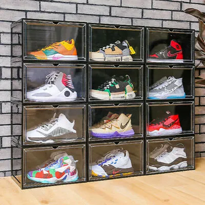 Magnetic Shoe Storage Box Drop Side/Front Sneaker Case Stackable Container XL • $20.95