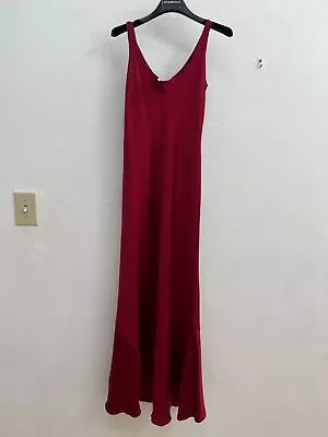 Vintage Long Silk Bias Cut Scoop Neck Red Silk Charmeuse Dress XS 2 4 • $26