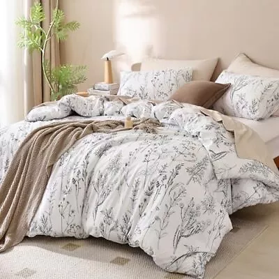 3pcs White Comforter Set Soft Microfiber Bedding Plant Flowers Printed Comfo... • $39.33