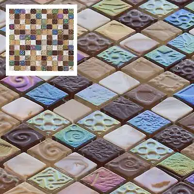 Mother Of Pearl Shell Iridescent Glass Brown Mosaic Tile Kitchen Bath Backsplash • $199.95
