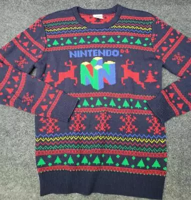 Nintendo 64 Sweater Adult Medium Blue Ugly Christmas Game Official N64 Logo P5 • $29.99