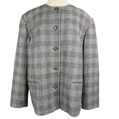 Pendleton Vintage Wool Gray Plaid Blazer Jacket Womens Size 22W • $49.98