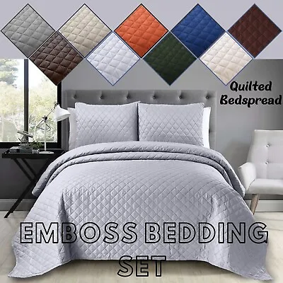 3 Pieces Quilted Bedspread Bed Throw Single Double King Size Embossed Comforter • £17.99