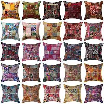 Vintage Kantha Handmade Embroidery 24x24 Inches Patchwork Cushion Cover • £24.99