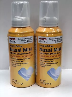 2 Pack Sinus Relief Sterile Saline Nasal Mist - Sodium Chloride 0.9% -4.5 Oz • $13.88