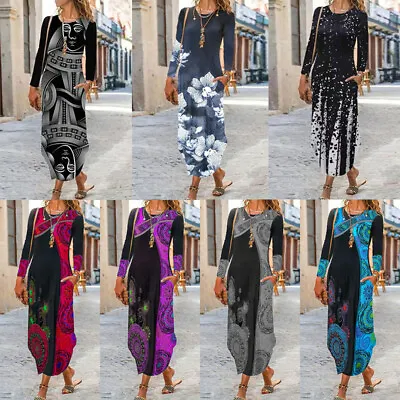 Plus Size Women Summer Boho Beach Maxi Dress Ladies Holiday Long Sleeve Sundress • $7.69