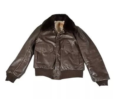 Vintage Leather Bomber Jacket Size 40 Medium Military Flight Excelled USA Made • $121.49