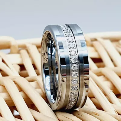 Men's Eternity Wedding Band Ring 1.9 Ct Created Diamond 14K White Gold Plated • $116.25