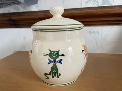 £6 • Buy Westfield Art Pottery Spongeware Lidded Cannister Jar Hand Crafted Cat Design