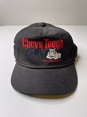 Vintage Chevy Tough Snap Back Rope Hat Anytime Baby Bulldog Black Truck • $23.99