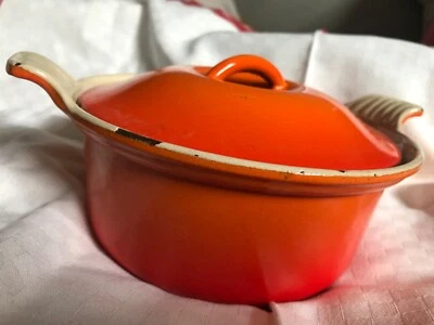 £13.50 • Buy Vintage Le Creuset 18 Cm Diameter Cast Iron Enamelled Lidded Casserole. Orange. 