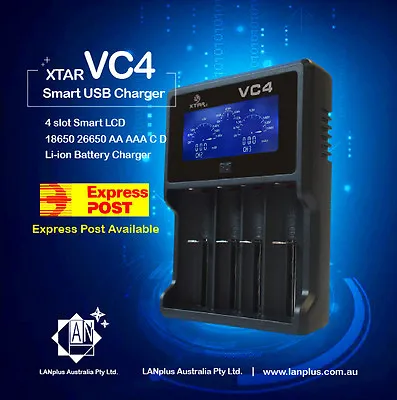 XTAR VC4 4-Slot Smart LCD USB Charger 26650 AA AAA C D Li-ion NiMH Revive • $44.99