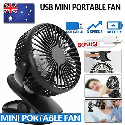 Portable 360° Mini Fan Travel USB Rechargeable Clip On Desk Pram Car Cooling Fan • $23.99