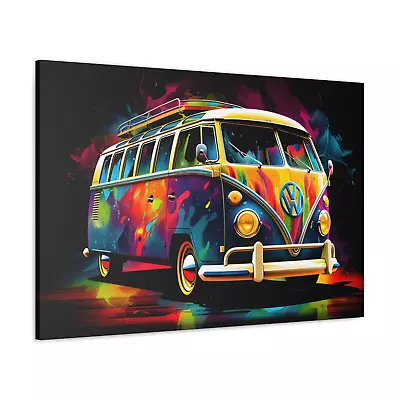 VW Camper Van Canvas Retro Volts Wagon Camper Van Colour Splash Wall Art Decor • £30.99