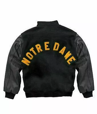 University Of Notre Dame Rudy IRISH Wool & REAL Cow Leather Sleeves Jacket • $89.99