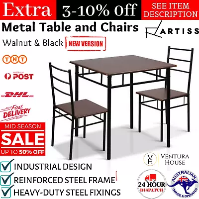$133.23 • Buy Artiss Dining Table And Chairs Set Kitchen Chair Wooden Metal 2 Seater Black New