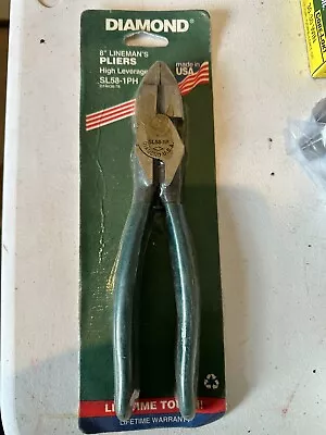 Vintage DIAMOND 8  Lineman's Pliers SL58-1PH High Leverage Cushion Grips USA NOS • $40