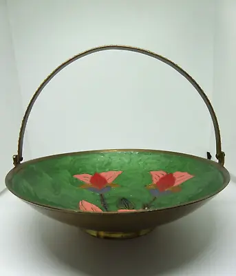 Vintage Enamel Floral Design On Copper Bowl W/ Handle EUC • $15.43