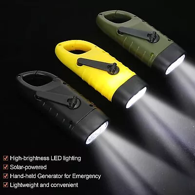 Crank Rechargeable LED Flashlight: Solar Charging Torch • $12.33