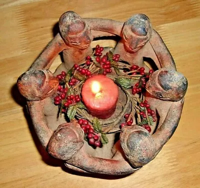 Mayan Aztec Circle Of Friends Pottery Folk Art Candleholder 6 Figures Mexico • $29