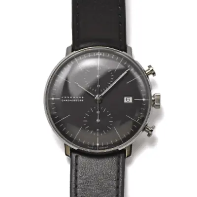 JUNGHANS Max Bill Chronoscope Chronograph Automatic 027/4601.04 SS/Leather W/Box • $979.99