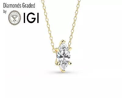 IGID/VS1 1.00 CT Solitaire Lab-Grown Marquise Diamond Pendant 18K Yellow Gold • £846